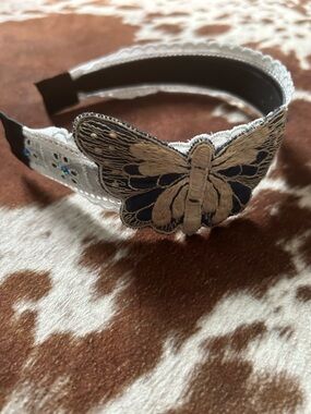 Lace  Butterfly patch crystals Headband  design handmade Brand new